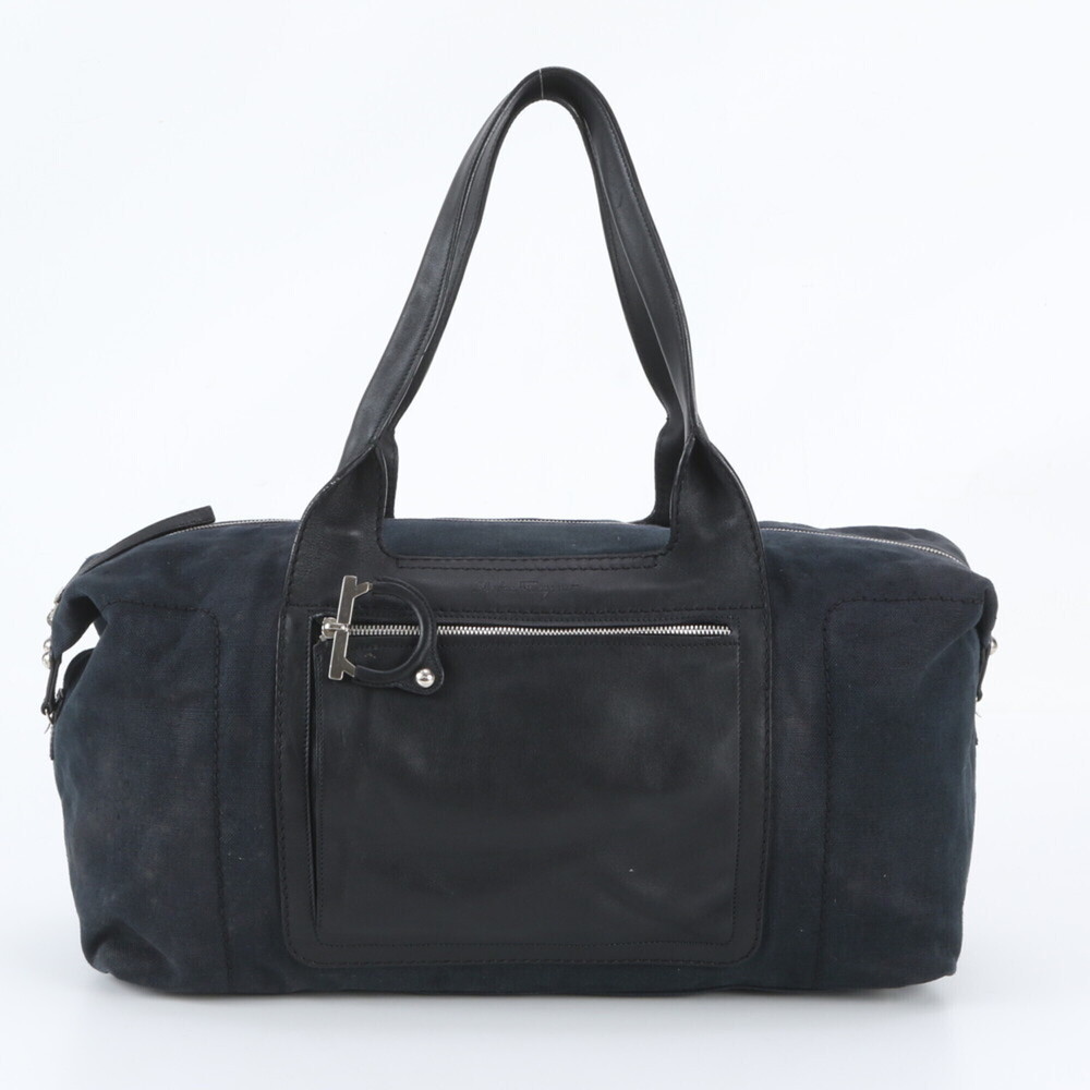 Salvatore Ferragamo Gancini Leather Boston Bag Tote Carry Black Men's